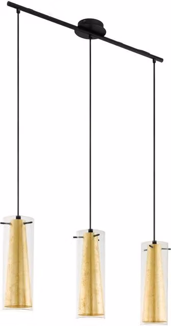 Loops Pendant Ceiling Light with Black Shade, Gold Inner Detail and Transparent Glass, E27, 3x60W