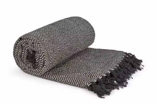 New Edge Blinds Hartley Collection Geometric Woven Cotton Throw in Black, W: 228 cm, D: 254 cm – 3