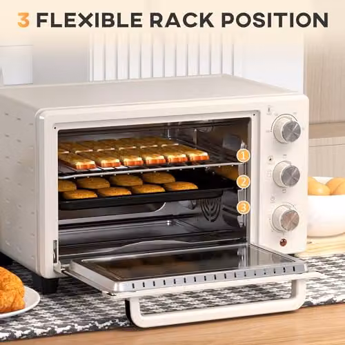 HOMCOM 21L Countertop Electric Mini Oven with Grill and Timer, 1400W, Beige/White – 3