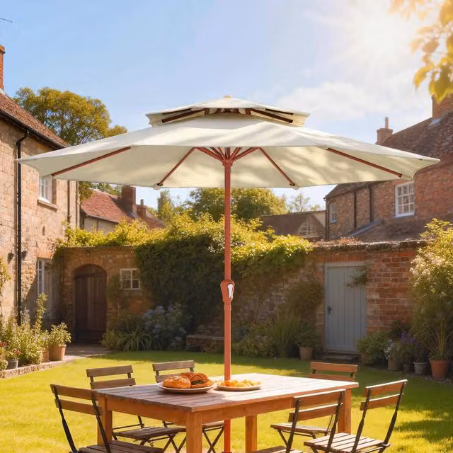 Outsunny 2.7 m Double Top Garden Parasol in Cream