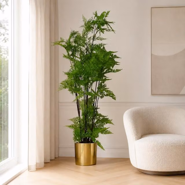 Leaf 150cm Artificial Natural Extra Fern Foliage Plant with Gold Metal Planter in Green – 2