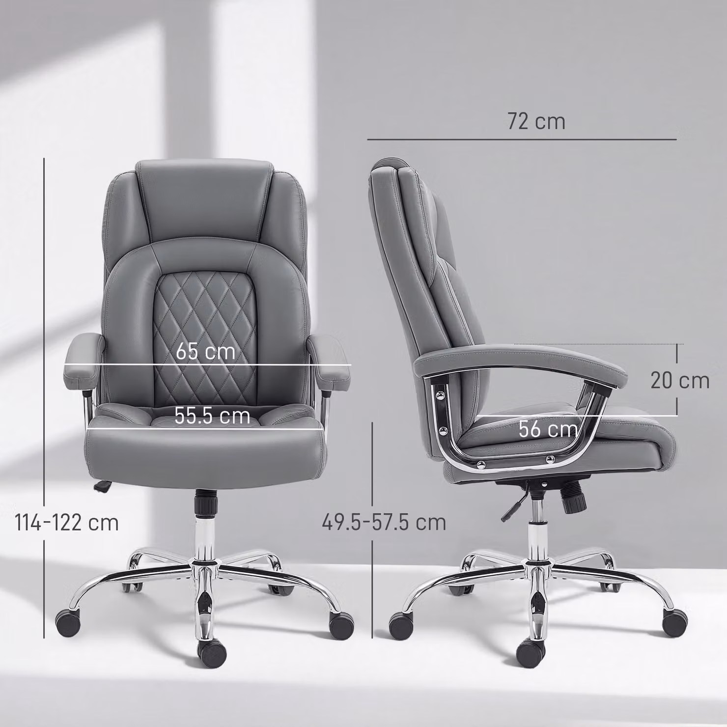 HOMCOM Big and Tall Executive Office Chair in Grey PU Leather with Headrest and Armrests, 180kg Capacity – 3