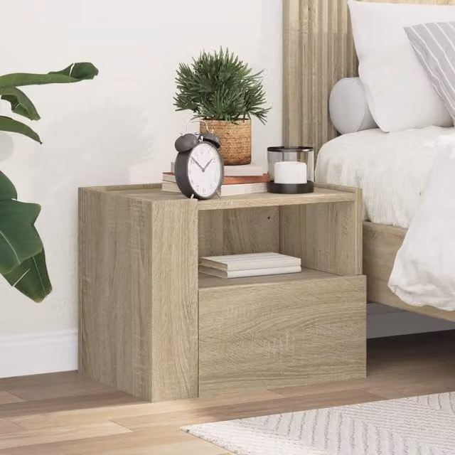 Berkfield Home Wall-mounted Bedside Cabinet in Sonoma Oak Brown, W/D/H: 45 x 30 x 35 cm