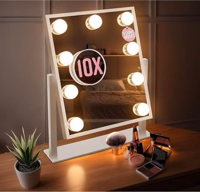 GloBrite White Hollywood Vanity Mirror with 9 Dimmable LED Lights and Touch Control