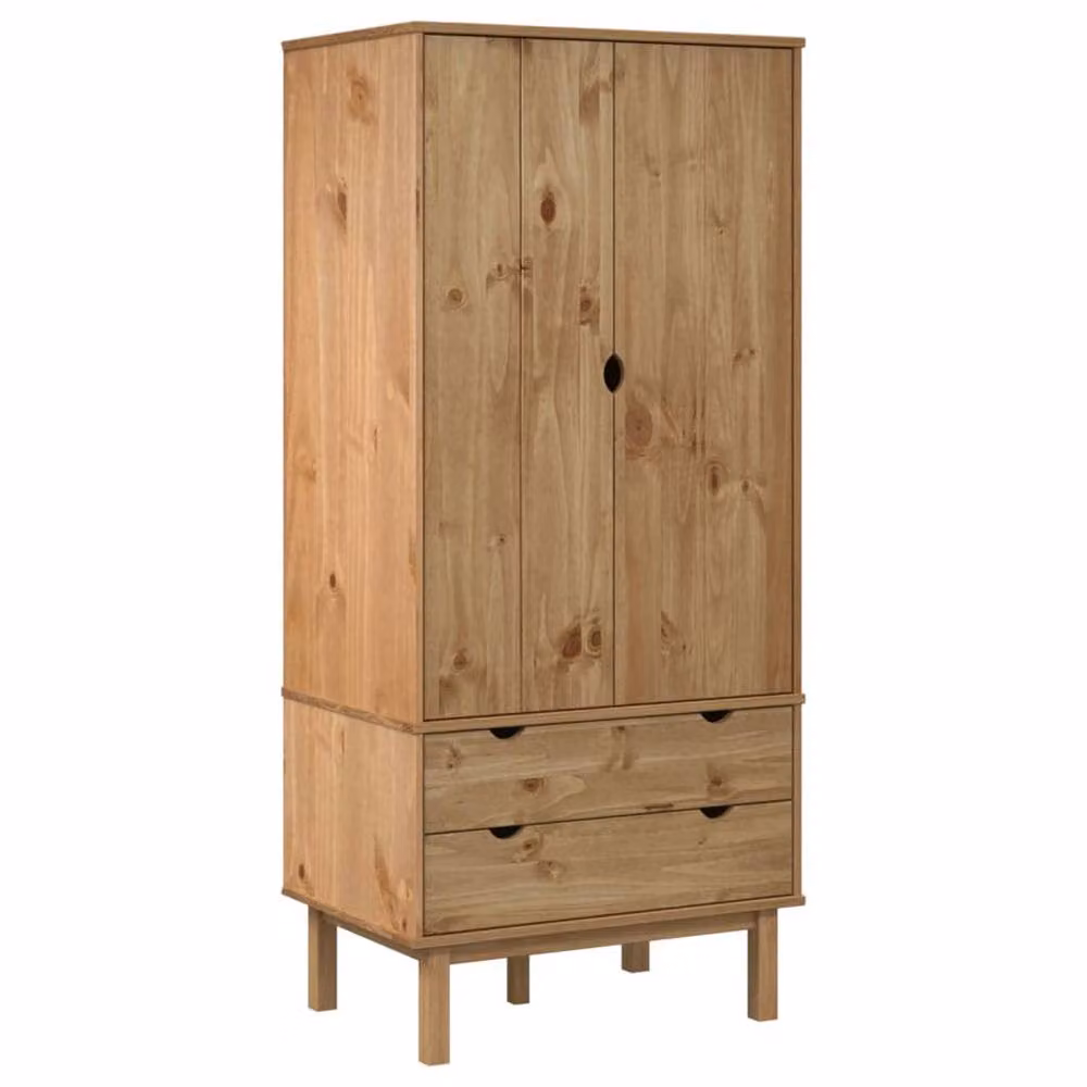 Berkfield Home OTTA Wardrobe in Brown Solid Pine Wood W/D/H: 76.5 x 53 x 172 cm – 3