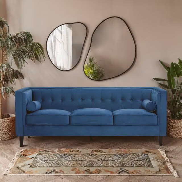 Orsina Mid Century 3 Seat Velvet Sofa by Interiors by Premier in Blue – 2
