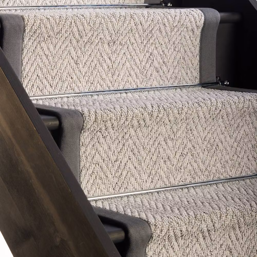 RainbowHome Herringbone Mirage Grey Stair Runner with 100% Cotton Grey Border, W: 60 cm, L: 700 cm – 2