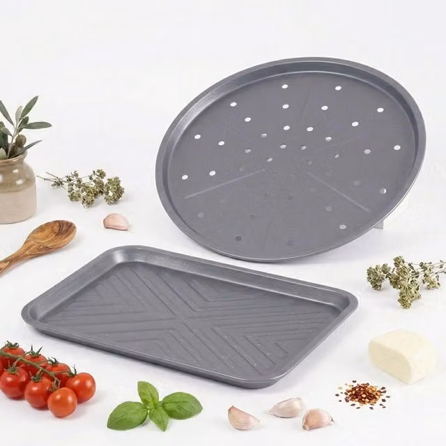 Storm Trading Group Non-Stick Pizza Tin and Crisper Tray Set, Silver and Grey