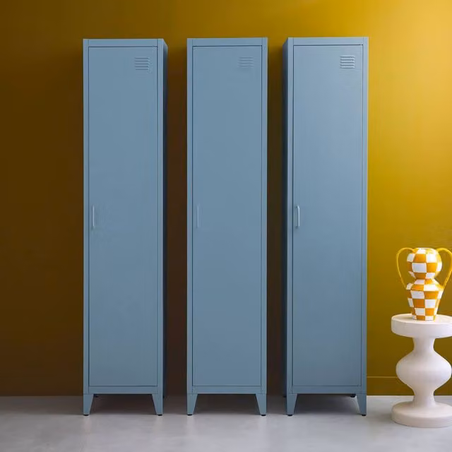 sweeek Set of 3 Metal Bedroom Storage Cabinets in Pale Blue, H 180 x W 38 x D 35 cm