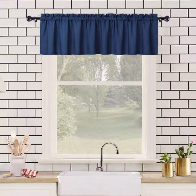 London Boutique Navy Blue Waterproof Embossed Seersucker Texture Curtains, W: 38.1 cm, H: 152.4 cm – 1