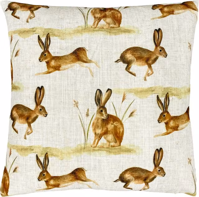 Country Running Hares Multicolour Cushion with Polyester and Feather Filling