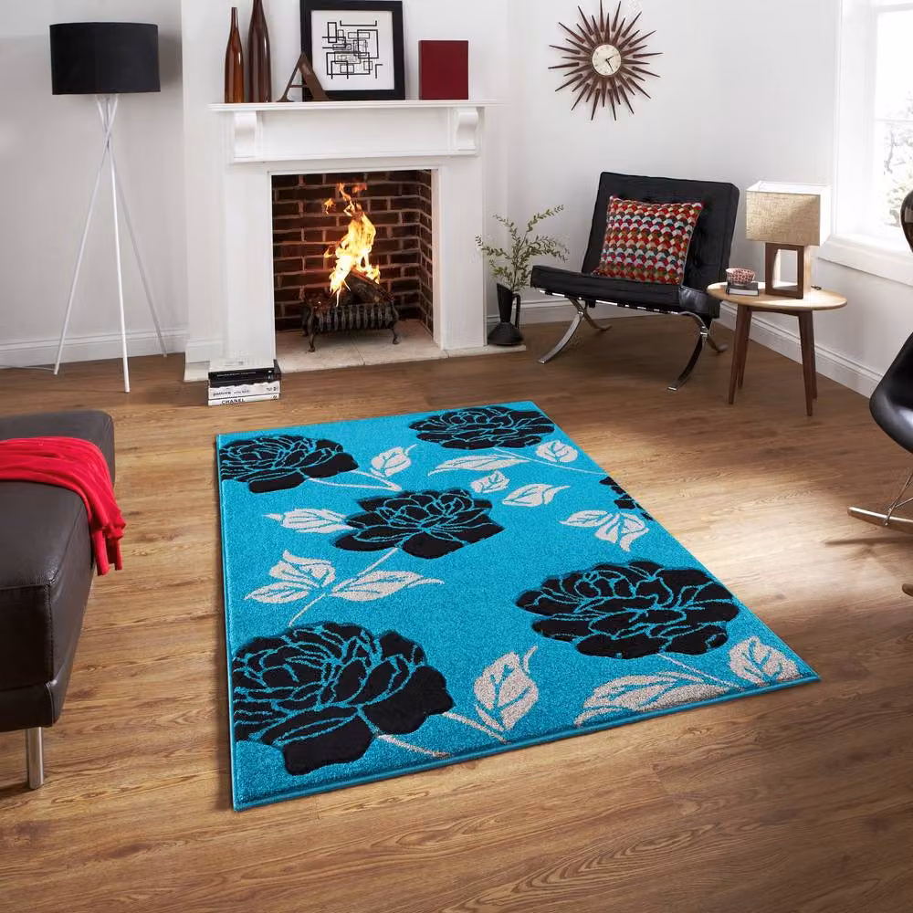 Smart Living Floriana Modern Hand Carved Area Rug in Petrol and Multicolour, W: 60 cm, L: 220 cm – 2