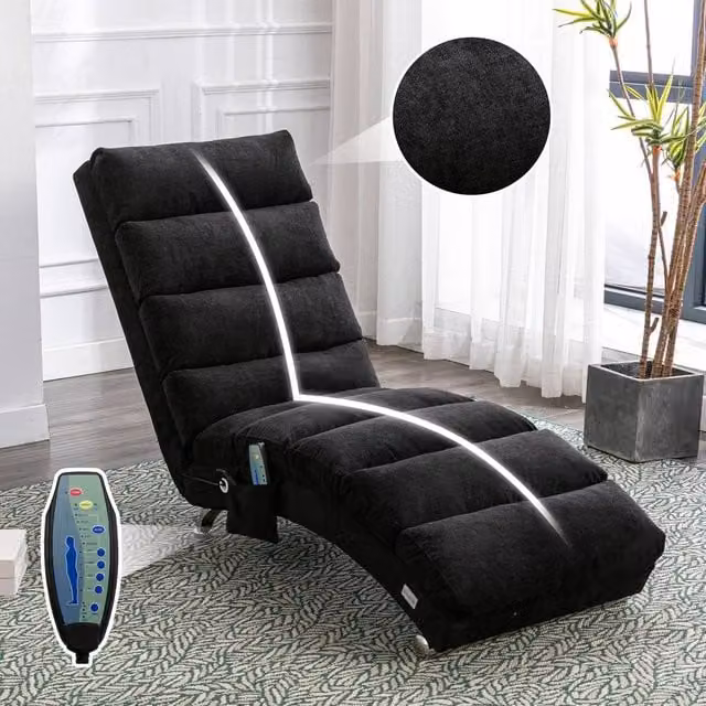 Matteo Modern Black Fabric Relaxation Chaise Lounge and Electromotive Recliner Chair