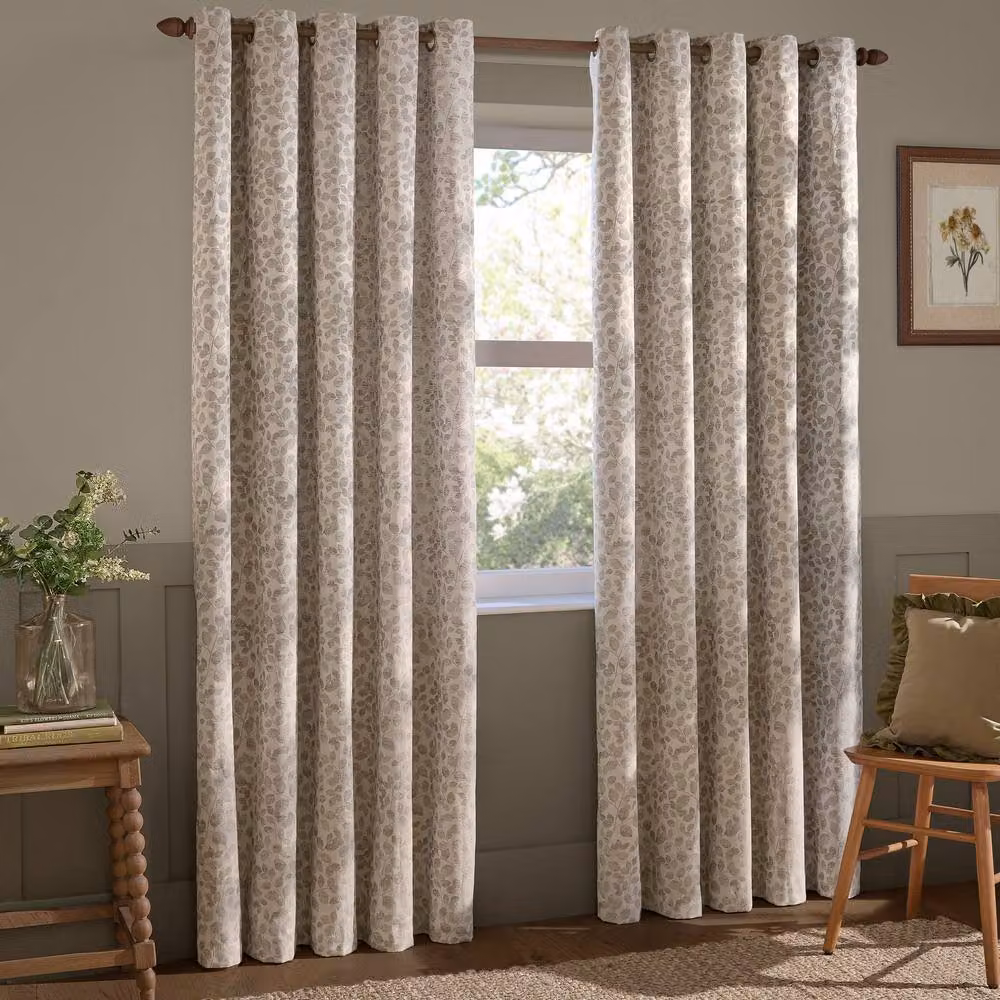 Wylder Haus Grace Leaf Jacquard Eyelet Curtain Pair in Beige, Width: 229 cm, Drop: 137 cm – 2