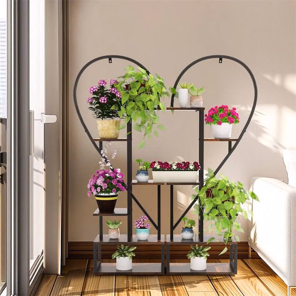 KORVIXA 5 Tier Metal Plant Stand in Black, W/D/H: 90.0 x 24.0 x 136.5 cm – 3
