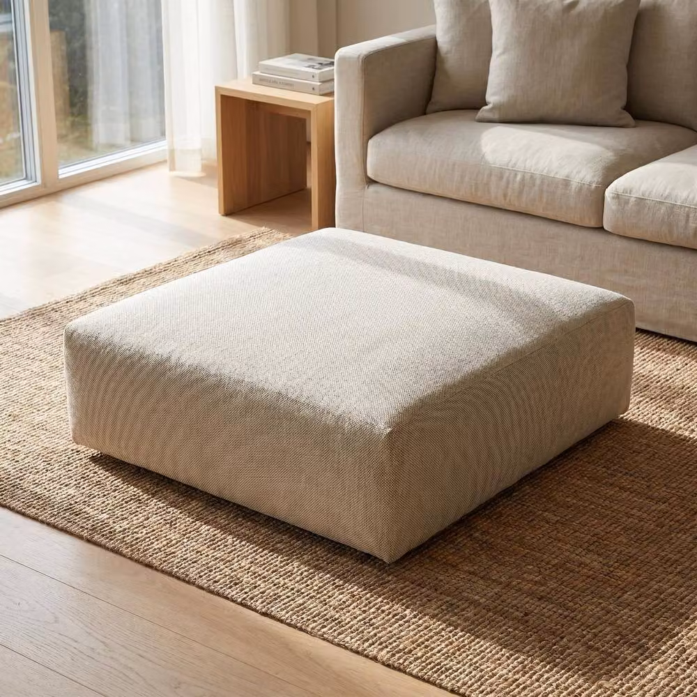 Abakus Direct Tokyo Footstool in Anthracite Grey and Sand Basket Weave Fabric – 3