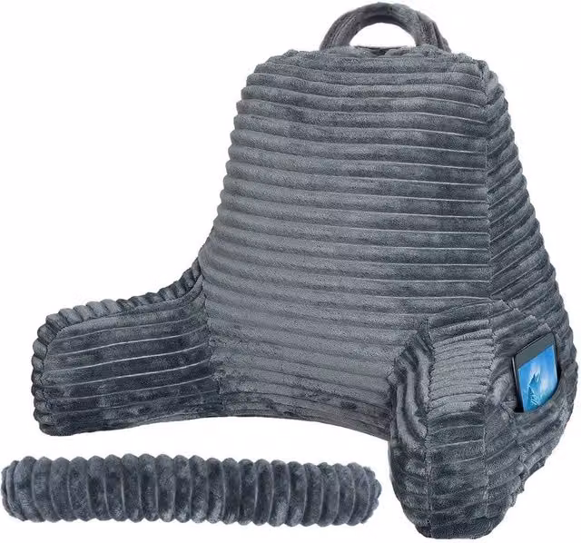 Kelvenix Memory Foam Backrest Reading Pillow with Lumbar Support in Grey Corduroy