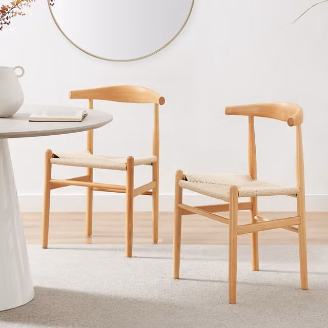 FurnitureboxUK Set of 2 Lugar Scandinavian Kitchen Dining Chairs in Beech Wood with Beige Fabric