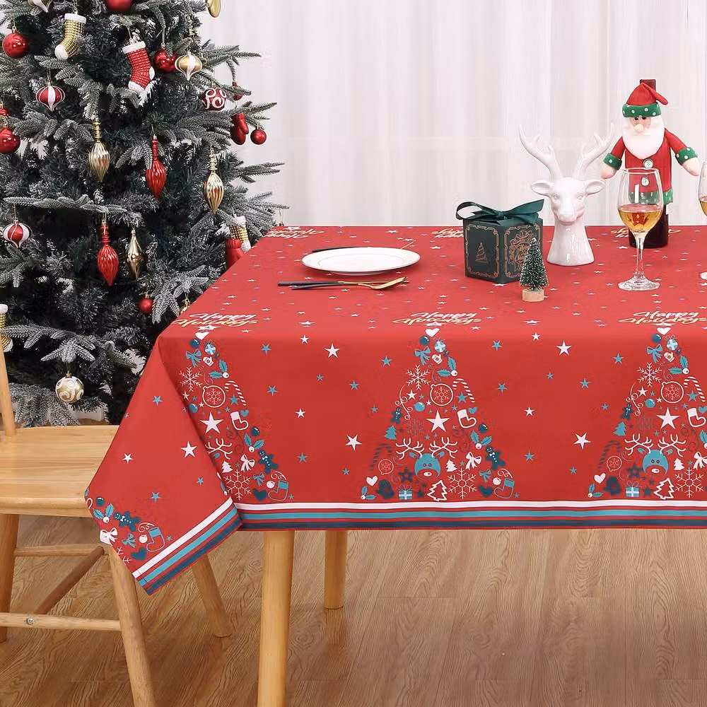 London Boutique Red Floral Christmas Square Tablecloth, Waterproof and Washable, W/D/H: 137.16 x 137.16 x 0 cm – 2