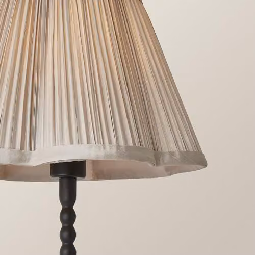 ValueLights Maeve Black Bobbin Table Lamp with Light Grey Pleated Faux Silk Scallop Shade and LED Bulb Included – 3