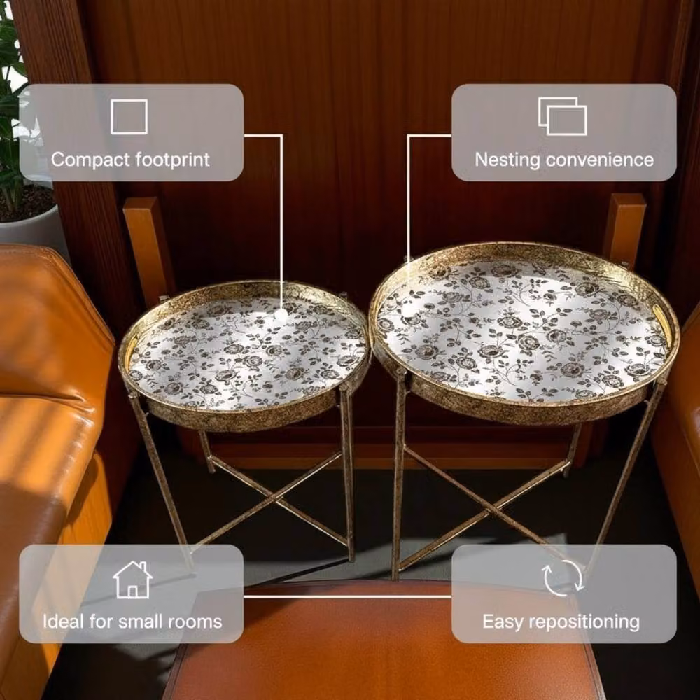 Minster Stylish Living Ltd Set of 2 Oval Art Deco Nesting Side Tables in Gold and Silver with Glossy Composite Tops – 4