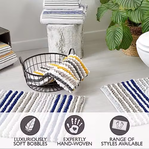 Allure Bath Fashions Blue Striped Boho Cotton Blend Square Bath Mat, W/D/H: 50 x 50 x 1 cm – 4