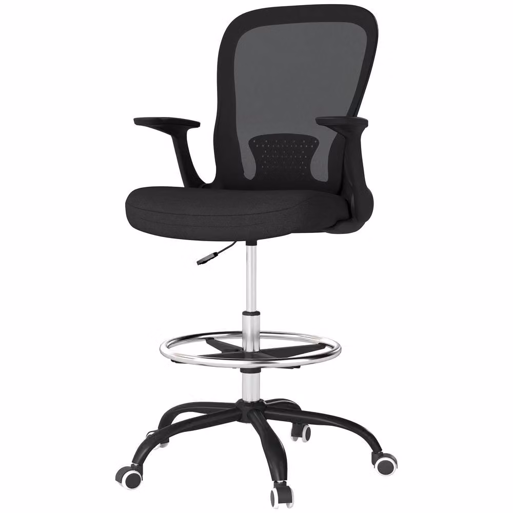 Rolipo Ergonomic Mesh Draughtsman Office Chair with Foot Ring in Black – 2