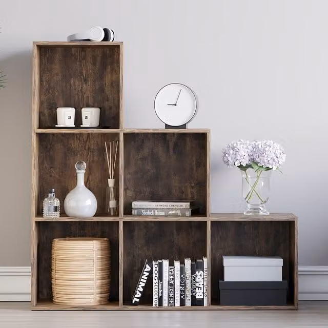 Vida Designs Durham 6 Cube Staircase Storage Unit in Brown Wood Finish