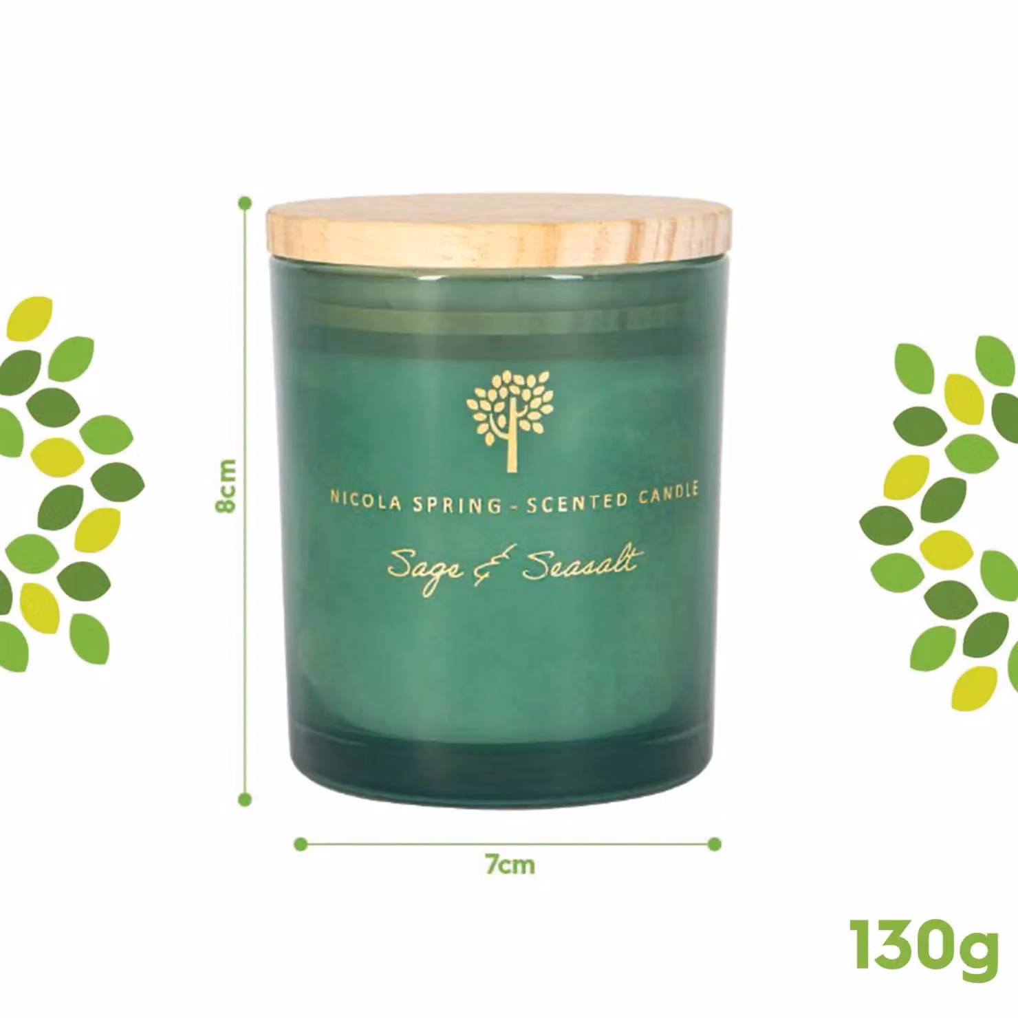 Nicola Spring Sage & Seasalt Soy Wax Candle, 130g, Green Glass Jar – 3