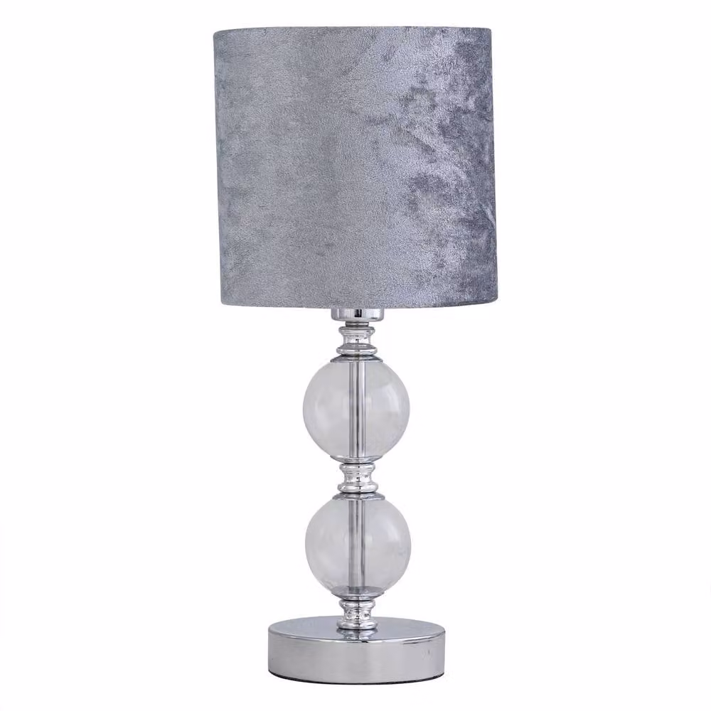 First Choice Lighting Set of 2 Chrome Two Ball Table Lamps with Grey Crushed Velvet Shades in Silver – 2