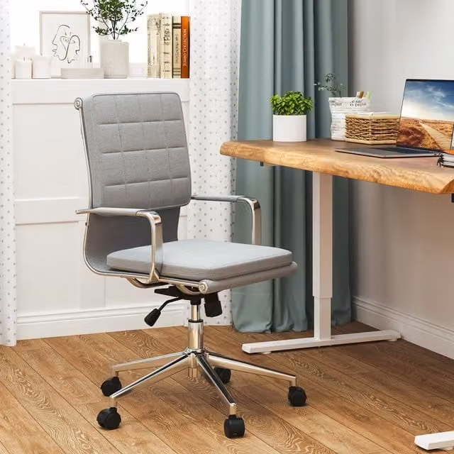 Costway Modern Grey Fabric Task Chair with Armrests and Castors for Home Office