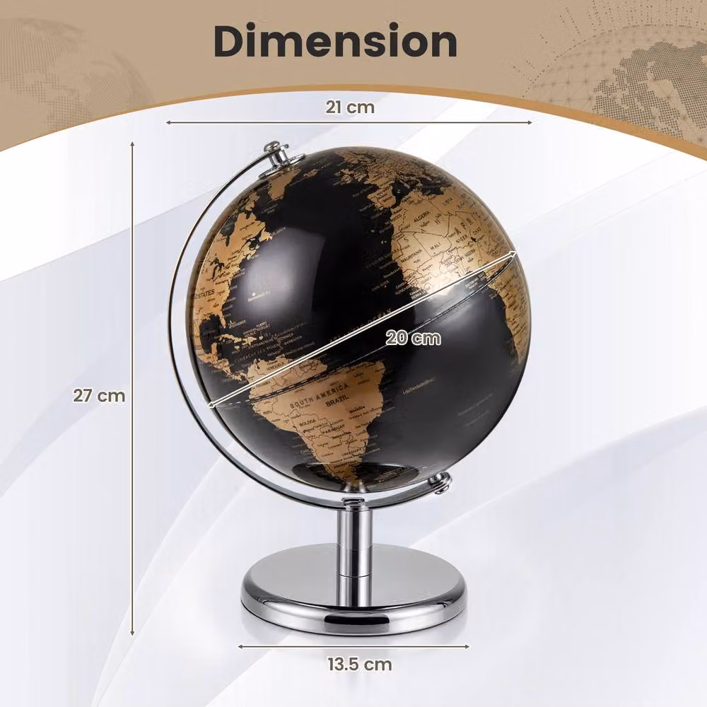 Costway Rotating World Earth Globe in Metallic Black with Metal Stand, Diameter: 20 cm – 3