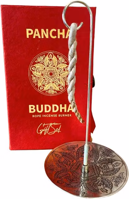 KDMD Pancha Buddha Silver Plated Rope Incense and Metal Holder Set – 1