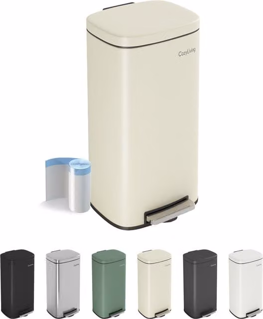 MCC Direct 50L Stainless Steel Pedal Bin with Soft Close and Removable Inner Bucket in Beige and Brown
