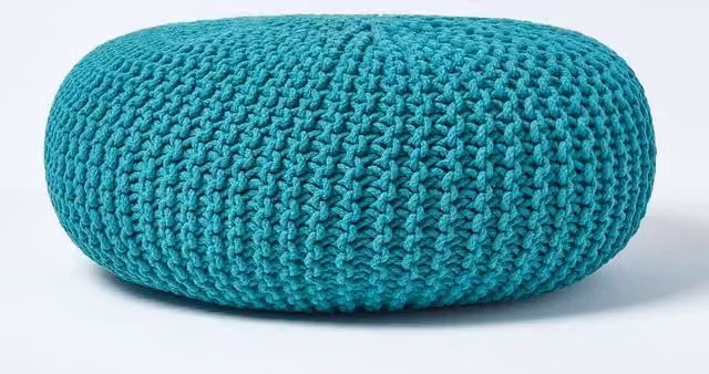 Homescapes Large Round Cotton Knitted Pouffe Footstool in Green and Turquoise