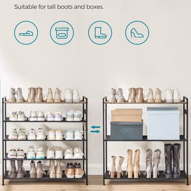 SONGMICS 5-Tier Metal Freestanding Shoe Rack in Black