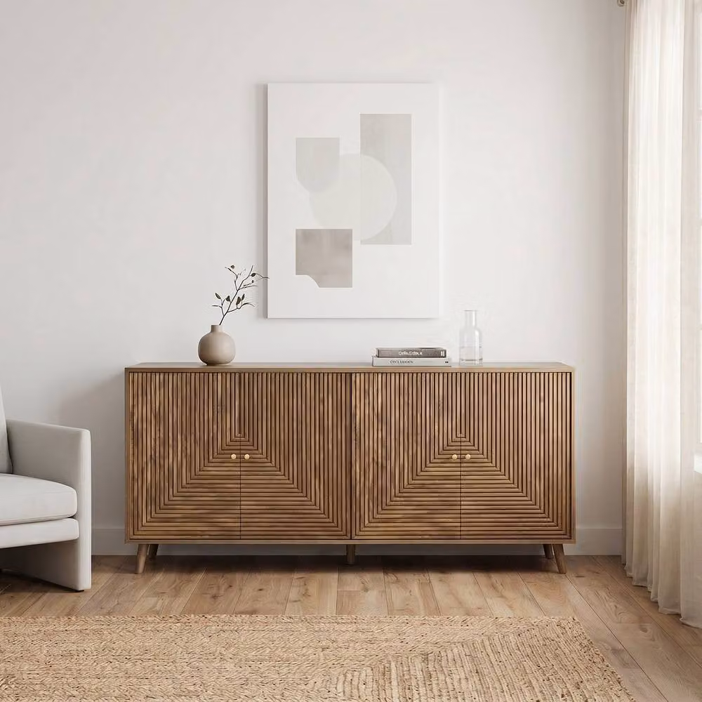 CALICOSY EDEN 4-Door Modern Buffet in Brown and Gold with Geometric Laminated Fronts, Width: 156.5 cm – 2