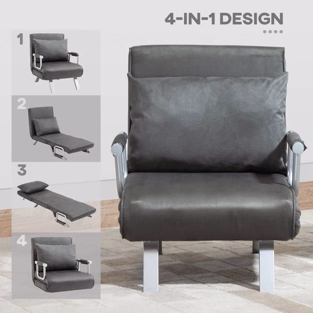 Wyld Haus Moba Grey 4 in 1 Convertible Chair Bed with Microfibre Fabric and Metal Frame – 6