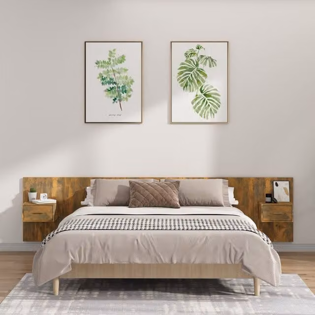 Berkfield Home Bed Headboard with Integrated Cabinets in Smoked Oak Brown Engineered Wood