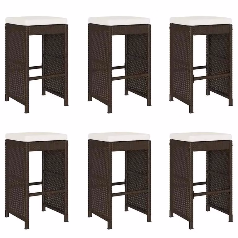 Berkfield Home Set of 6 Brown Poly Rattan Garden Bar Stools with Cushions