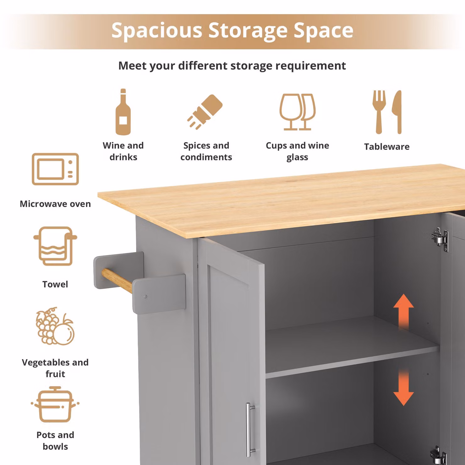 Aosom UK Grey Kitchen Island Trolley with 3 Drawers, 2-Door Cabinet and Foldable Worktop, W: 70 cm, D: 70 cm, H: 90 cm – 3