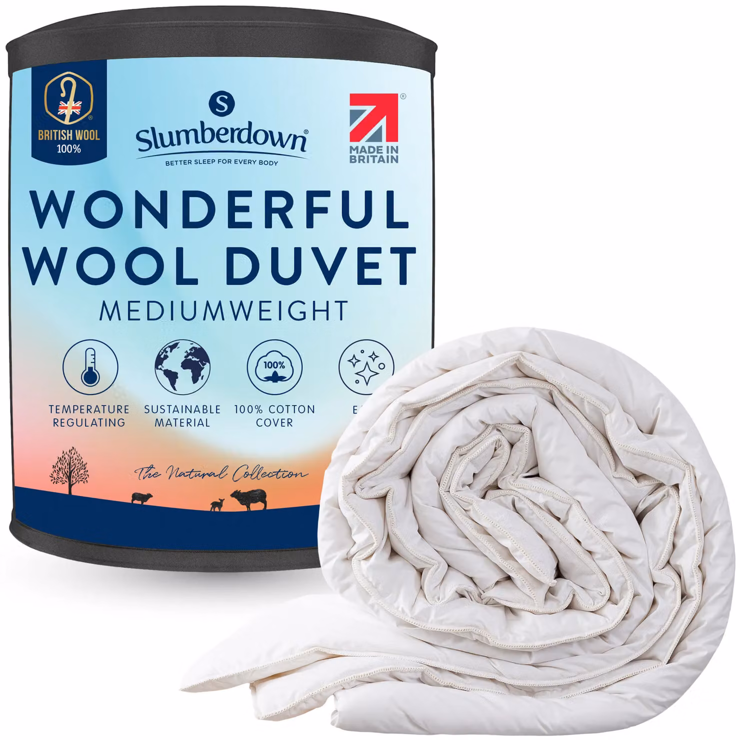 Slumberdown Wonderful Wool Mediumweight Duvet in White, Single Size – 2