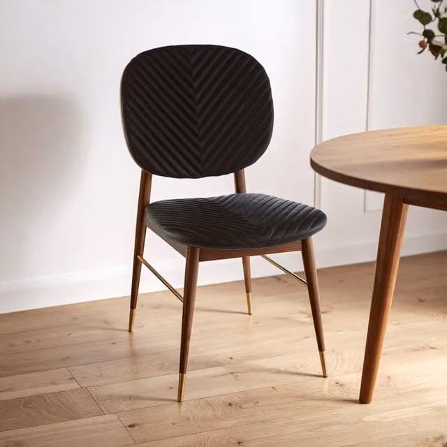 Fifty Five South Kenso Black Leather and Walnut Wood Dining Chair – 1