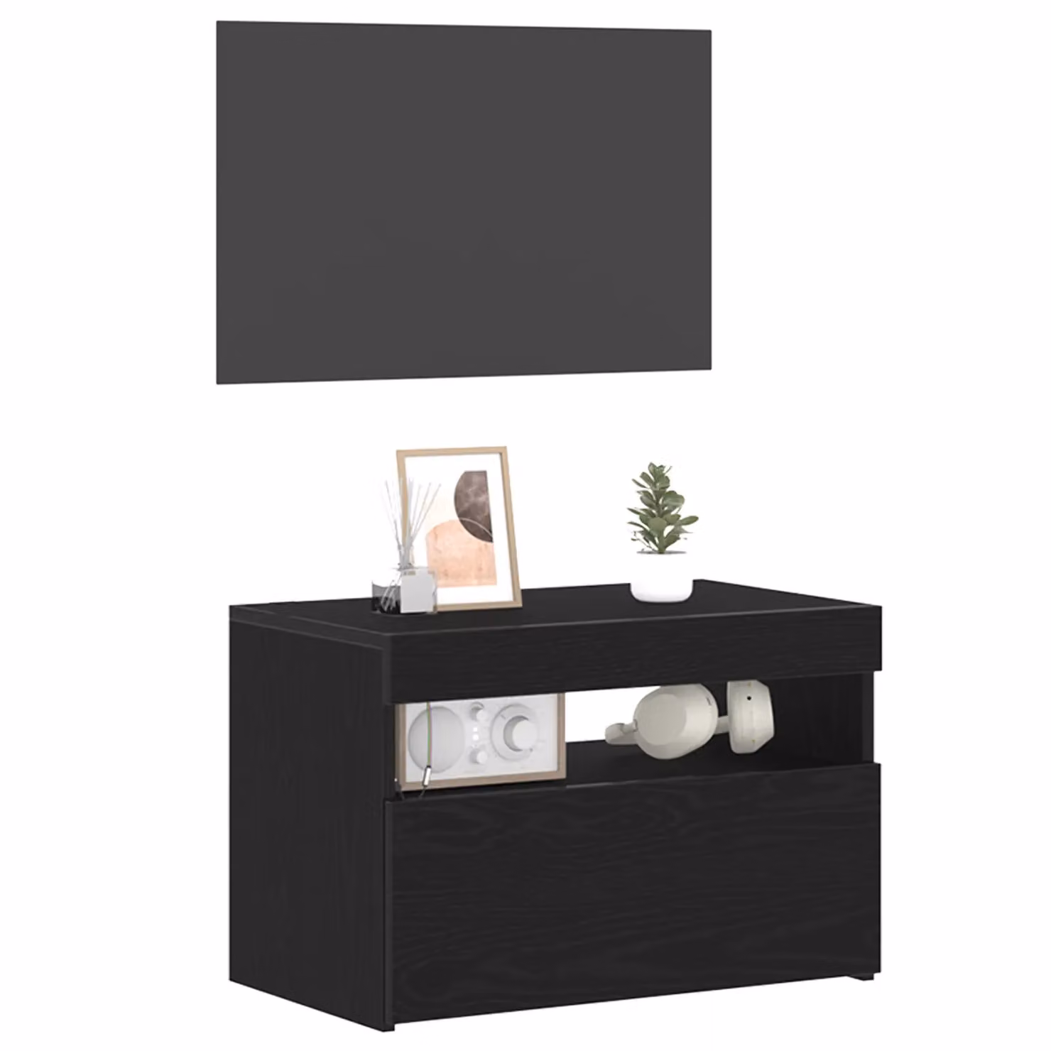 Berkfield Home Set of 2 Modern Black Oak Wall Mounted TV Cabinets with LED Lighting, W/D/H: 60 x 35 x 40 cm – 3