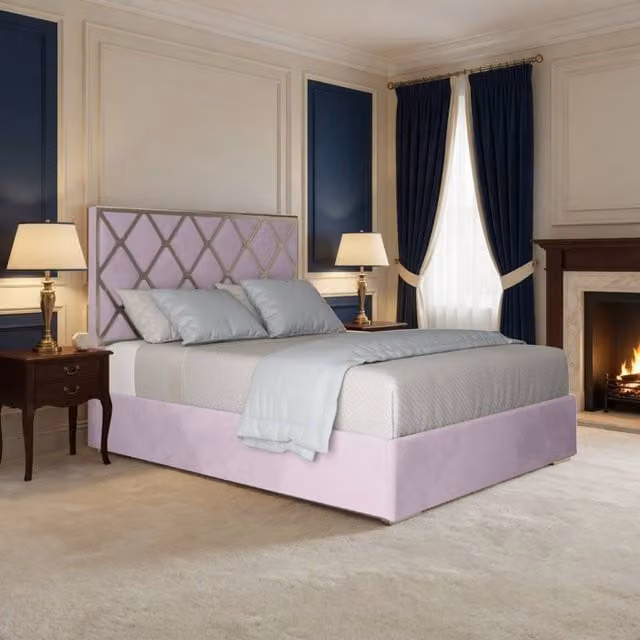KDMD Wilburton Upholstered Soft Velvet Pink Metal Designer Bed Frame, W/D/H: 200 x 189 x 127 cm