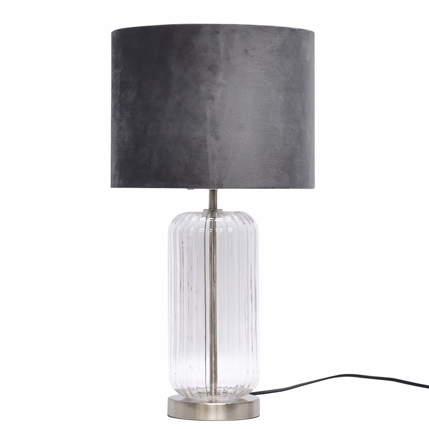 First Choice Lighting Walpole Set of 2 Glass and Brushed Chrome Table Lamps in Silver, Height: 49 cm – 2