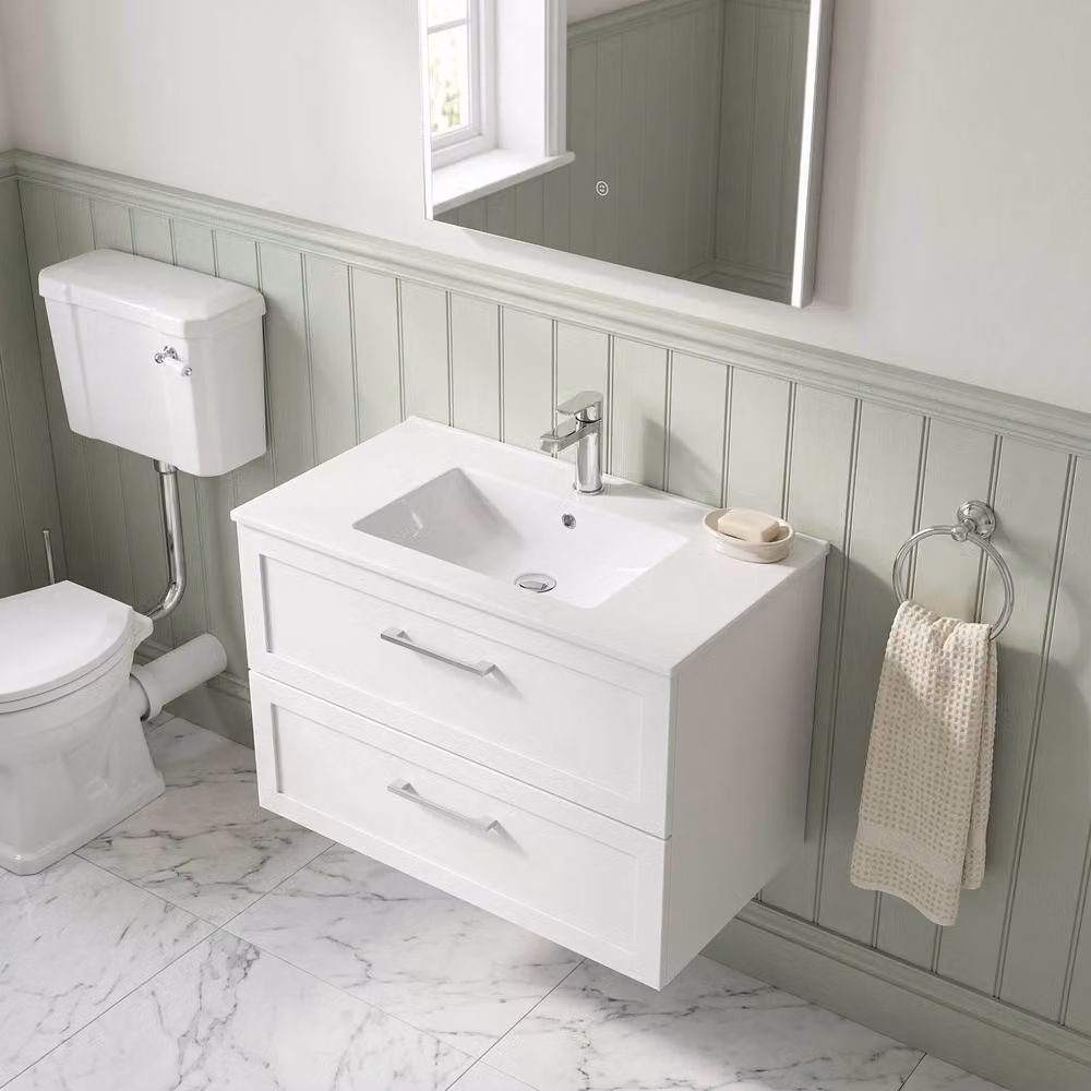 Balterley Stonnall 2 Drawer Vanity with Ceramic Basin, Matt White, Width: 80 cm – 2