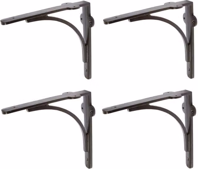 Hammer and Tongs Curved Iron Shelf Bracket, Pack of 4, Matt Black