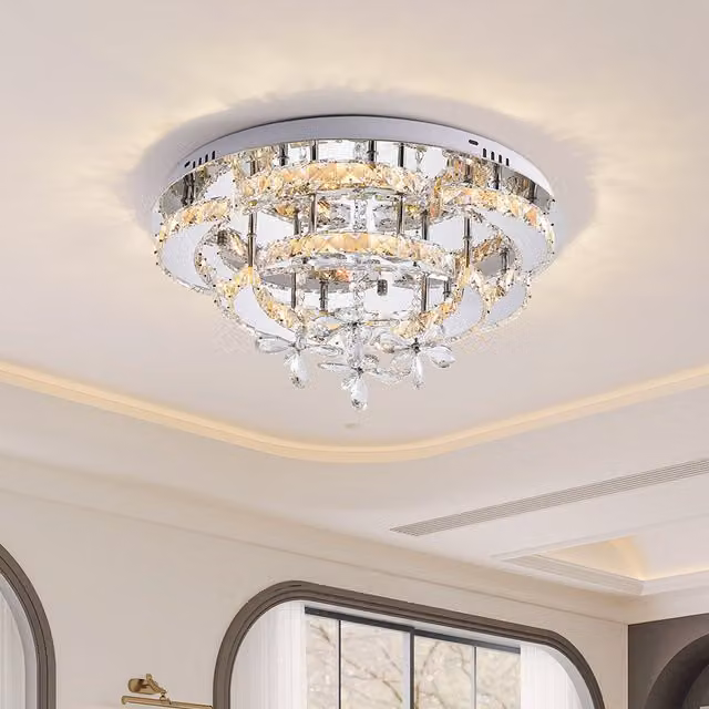 Living Star 32W LED Crystal Ceiling Light with Wireless Remote Control in Chrome