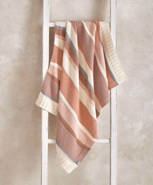 Mamas & Papas Pink Striped Knitted Cotton Baby Blanket